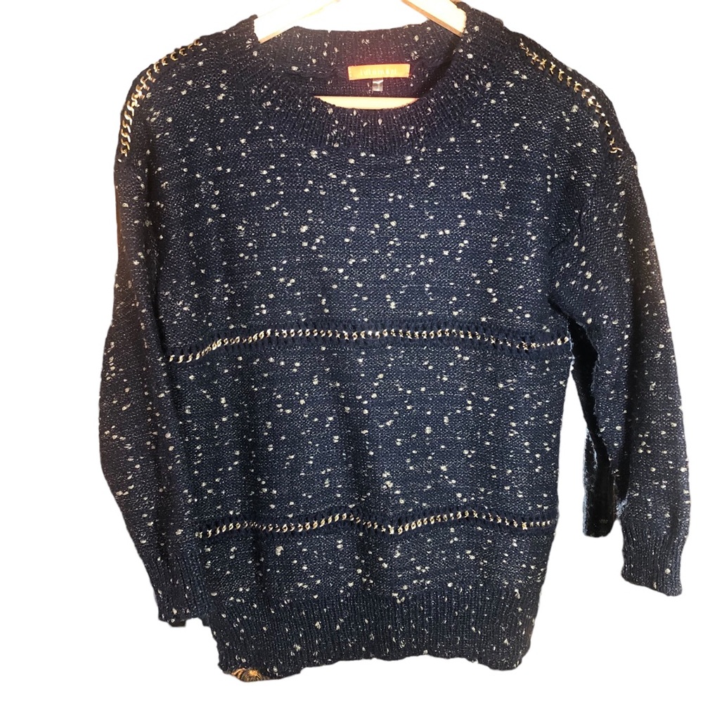 Lulumari sparkly sweater~  navy marled with gold chain detail~sz small